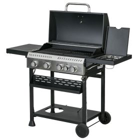 Propane Gas Grill 4+1 Burner 40000 BTU BBQ Trolley with Warming Rack Shelves Bottle Opener Thermometer