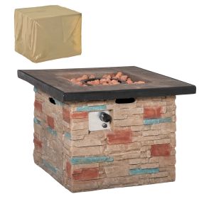 Propane Fire Pit Oasis: 32" Square Table with Cover & Lava Rocks for Patio