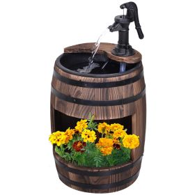 2-Tier Wooden Water Pump Fountain with Flower Box Base Durable Design for Garden Decor