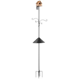 4-Hook Wild Bird Feeder Stand Pole, 92 Inch Bird Feeding Station Kit, 31/32 inch Diameter Bird House Hanging Hooks with Squirrel Guard Baffle
