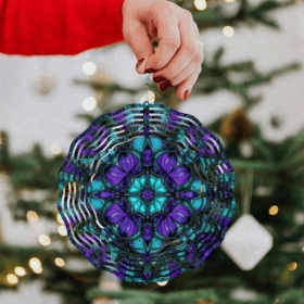 CIFbuy Vibrant 10 Inch Blue Purple Teal Metal Mandala Wind Spinner Outdoor Garden Wall Art Zen Wind Chime(TikTok, temu pick-up service)