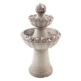 Outdoor Water Fountain, 36.5 in Height Fountain and Waterfall, 2-Tier Floor Standing Rock Base Style Fiberglass and Resin Fountains with Pump