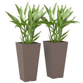 23 Inch Tall Planters for Outdoor Plants, Set of 2 Plastic Flower Pots, for Front Door Patio Garden Use, Brown
