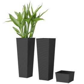 23.6 Inch Tall Planters for Outdoor Plants, Set of 2 Plastic Flower Pots with Drainage Holes, Black