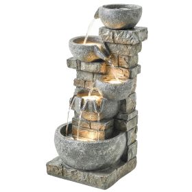 Outdoor Water Fountain with LED Lights, 31.5" Tall 5 Tiers Cascading Water Feature for Garden Patio Home Decor, Gray