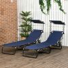 Folding Chaise Lounge Pool Lounge Chairs Set of 2, Outdoor Sun Tanning Chairs with Canopy Shade, Reclining Back, Steel Frame and Side Pocket for Beach