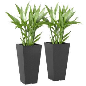 23 Inch Tall Planters for Outdoor Plants, Set of 2 Plastic Flower Pots, for Front Door Patio Garden Use, Black