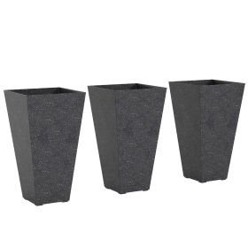 28" Tall Planters, Set of 3 Plastic Flower Pots with Marble Finish and Drainage Holes, Stackable Taper Planters, Black