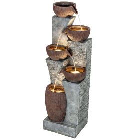 Outdoor Water Fountain with 5-Tier Crock Design, 51.2" Tall Cascading Waterfall Garden Fountain with LED Lights