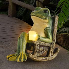 Frog Garden Statue Gifts Hose Decorations Fairy Garden Accessories Outdoor Lights Solar Garden Frog Decor Art Housewarming Gift for Patio,Yard