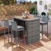 GO 5-pieces Outdoor Patio Wicker Bar Set, Bar Height Chairs With Non-Slip Feet And Fixed Rope, Removable Cushion