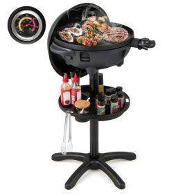 Black 1200W Electric BBQ Grill with Double-Zone Cooking, 2-in-1 Freestanding & Countertop Grill for 6-10 People