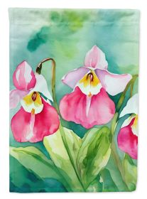 Minnesota Pink and White Lady s Slippers in Watercolor House Flag Large Porch Sleeve Pole Decorative Outside Yard Banner Artwork Wall Hanging