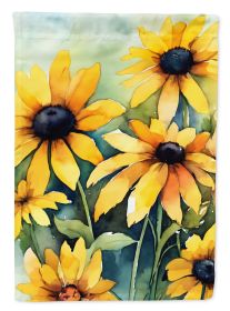 Maryland Black-Eyed Susans in Watercolor House Flag Large Porch Sleeve Pole Decorative Outside Yard Banner Artwork Wall Hanging, Polyester, House Size