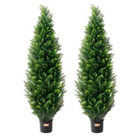 Artificial Cedar Topiary Tree, 60 inch Tall (2 Pieces), with Extra Leaves & Pot Faux Evergreen Fake Pine Cypress Trees Plant