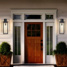 20"(H) Set of 2 Modern Outdoor Wall Lanterns with Black Metal Frame and Clear Glass, Weatherproof Wall Sconces for Porch, Garage, or Entryway Lighting
