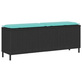 Patio Bench with Cushion Black 43.3"x11.8"x15.9" Poly Rattan