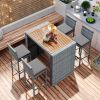 GO 5-pieces Outdoor Patio Wicker Bar Set, Bar Height Chairs With Non-Slip Feet And Fixed Rope, Removable Cushion