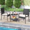3-Piece Patio PE Wicker Bistro Set, Tempered Glass 2-Tier Side Table Outdoor Chair Set-White
