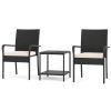3-Piece Patio PE Wicker Bistro Set, Tempered Glass 2-Tier Side Table Outdoor Chair Set-White