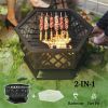 Outdoor fire pit with barbecue grill, fireplace