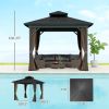 10' x 10' Hardtop Gazebo with Aluminum Frame, Metal Roof Gazebo Canopy w/ Hook, Curtains included, Dark Brown