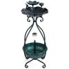 Dark green Solar Bird Bath Feeder Combo with Flower Planter Pedestal and Solar Lights