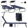 Folding Chaise Lounge Pool Lounge Chairs Set of 2, Outdoor Sun Tanning Chairs with Canopy Shade, Reclining Back, Steel Frame and Side Pocket for Beach