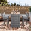 GO 5-pieces Outdoor Patio Wicker Bar Set, Bar Height Chairs With Non-Slip Feet And Fixed Rope, Removable Cushion