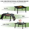 Fire pit with grill, outdoor fireplace, black