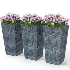 Tall Planters For Outdoor Plants Set Of 3, 24 In Taper Planters With Drainage Holes, Rattan Decor Plant Pots For Indoor Outdoor Front Porch Patio (Option: Gray)
