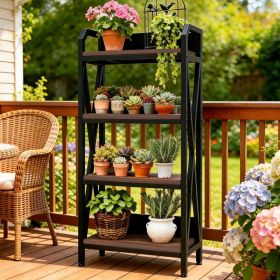 56.30'' Bakers Rack 4-Level Storage Shelves Mental And Wooden Kitchen Shelves, Kitchen Organizers And Storage, For Garage, Pantry, Bathroom ,25.6 (Option: Black)