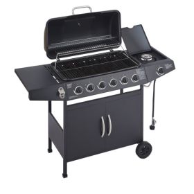 6 Burner BBQ Propane Gas Grill With Side Burner 59000 BTU Output Stainless Steel Barbecue Grill With Enamel-Coated Grates And Side Tables For Out (Option: defaulttitle)