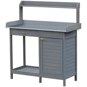 Outdoor Potting Bench Table, Garden Work Station with Storage Cabinet, Open Shelf and Steel Tabletop, Gray (Option: Grey-1170x250x535 mm)