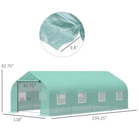 Outdoor Walk-in Greenhouse, Tunnel Green House With Roll-up Windows, Zippered Door, PE Cover, Heavy Duty Steel Frame, Green (Option: Green)