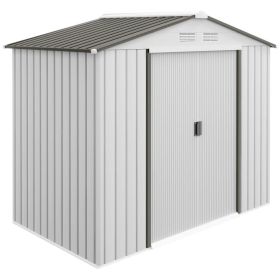 7x4 Garden Shed, Storage Shed With 4 Vents & 2 Sliding Doors, Garden Tool House For Backyard, Patio, Garage, Lawn,White (Option: white)