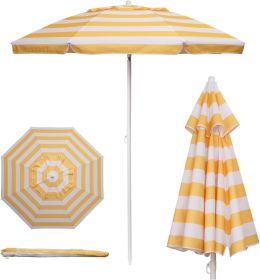 5.5 Ft Portable Beach Umbrella, Lightweight UV Protection Sunshade with Tilt Pole & Carry Bag, Outdoor Canopy Umbrella for Beach, Sand, Pool, Patio (Color: Yellow Cabana Stripe)