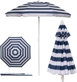 5.5 Ft Portable Beach Umbrella, Lightweight UV Protection Sunshade with Tilt Pole & Carry Bag, Outdoor Canopy Umbrella for Beach, Sand, Pool, Patio (Color: Blue & White Stripe)