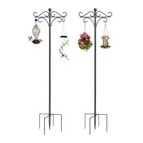 Outdoor Shepherds Hook Adjustable Height Metal Garden Hanger with 5-Prong Base & Double Hooks for Bird Feeders, Lanterns (size: 76in)