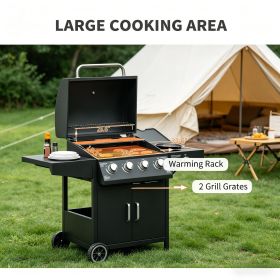 52" Barbecue Grill with Wheels 4+1 Burner Liquid Propane Gas Grill (Main Material: Carbon steel, Main Color: Black)
